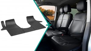 Sitzbezüge aus Kunstleder mit Gummifußmatten passend für VW T6 Transporter/Caravelle/Multivan ab 2015/19- 3-Sitzer MAISTER