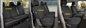 Sitzbezüge passgenau TAILOR Made geeignet für Volkswagen T6 Bj. ab 2015 - 1+1+1+2+3 - 8 Sitzer - ideal angepasst